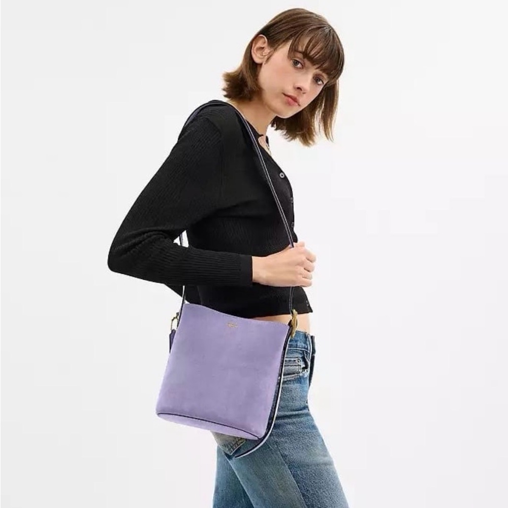 Coach Bleecker Bucket Bag 21 & Pouch in Brass/Violet Mist Purple Suede NWT - Picture 15 of 16